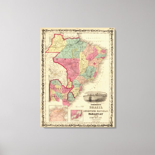 Toile Brésil, République argentine, Paraguay et Uruguay (Recto)