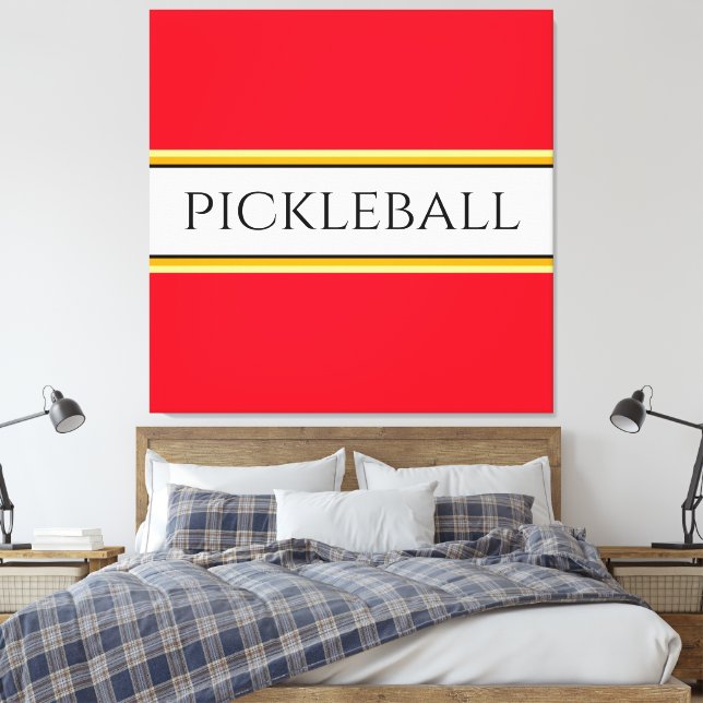 Toile Bright Red White Orange PICKLEBALL Stripes de cour (Insitu(Chambre))