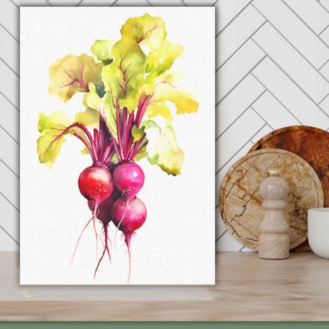 Toile Bright Watercolor Beets Veggie Art pour la cuisine (Canvas Print for Kitchen Art Bright Colorful Watercolor Bunch of Beets on White)