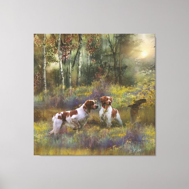 Toile Brittany Spaniels, Chasse en bois, Art (Recto)