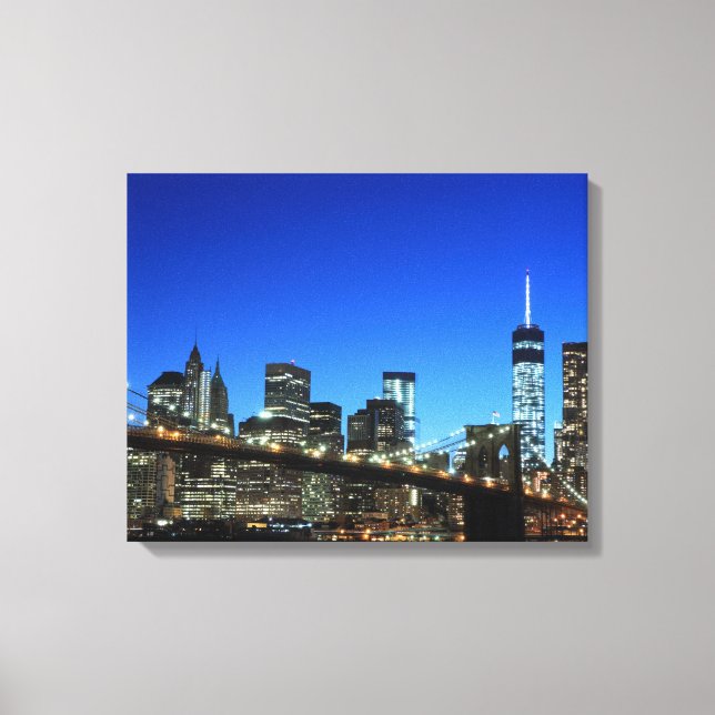 Toile Brooklyn Bridge et Manhattan Skyline At Night, Ne (Recto)