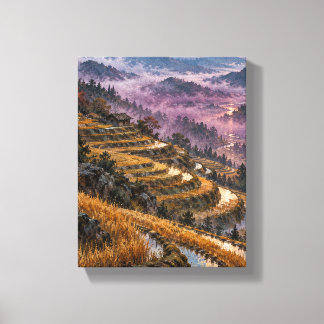 Toile Brouillard de prune sur rizières ambre