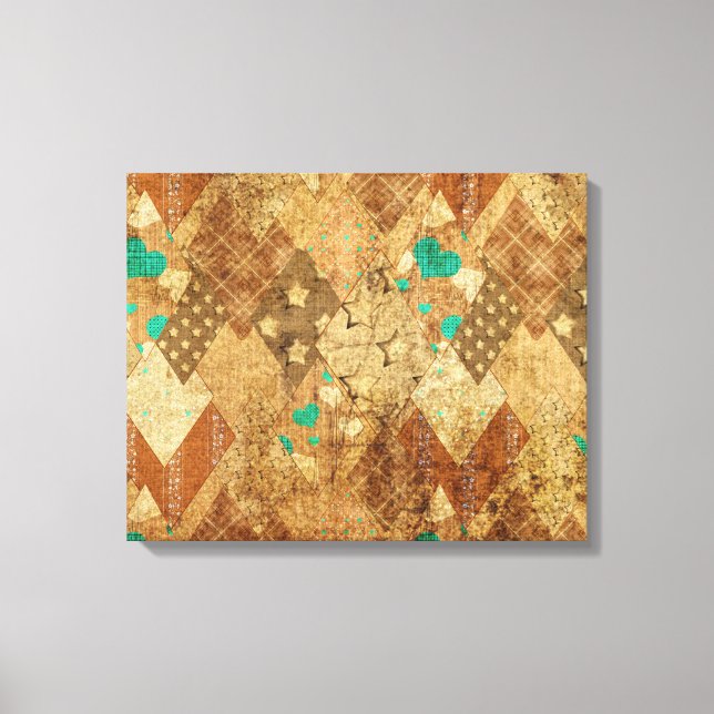Toile Brown Grunge Quilt Stars Coeurs (Recto)