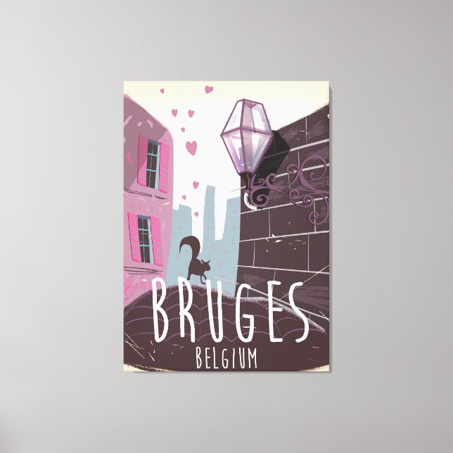 Toile Bruges, Belgique poster de voyage de dessin animé (Recto)