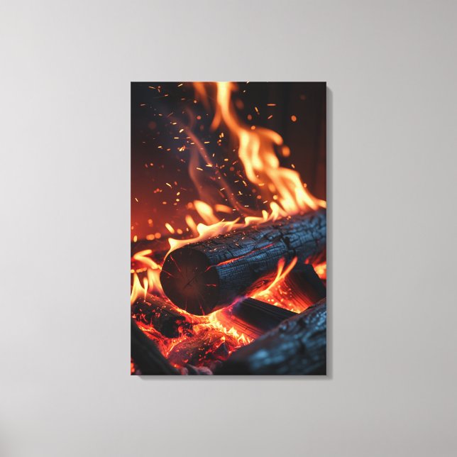 Toile Bûches en feu – Feu et étincelles éclatants (Recto)