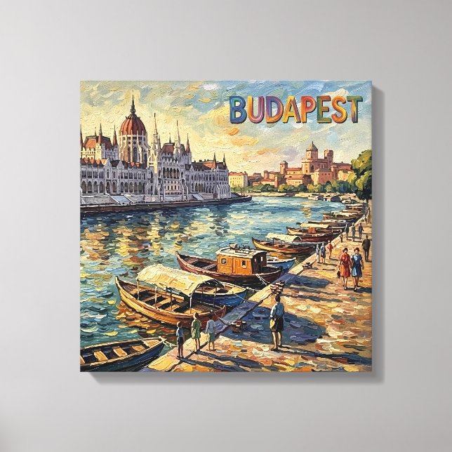 Toile Budapest Parlement rive du Danube étiré peut (Recto)