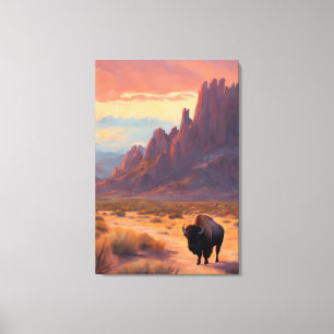 Toile Buffle Lone du désert paysage coloré Sunrise Art