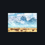 Toile Buffle sous les montagnes du Grand Teton<br><div class="desc">Cette photo montre des bisons sur la prairie,  au-dessous du massif de Grand Teton. Couleurs d'automne sur la chaîne de montagnes Grand Teton. En hiver,  le bison (ou bison) quitte le parc national Yellowstone.</div>