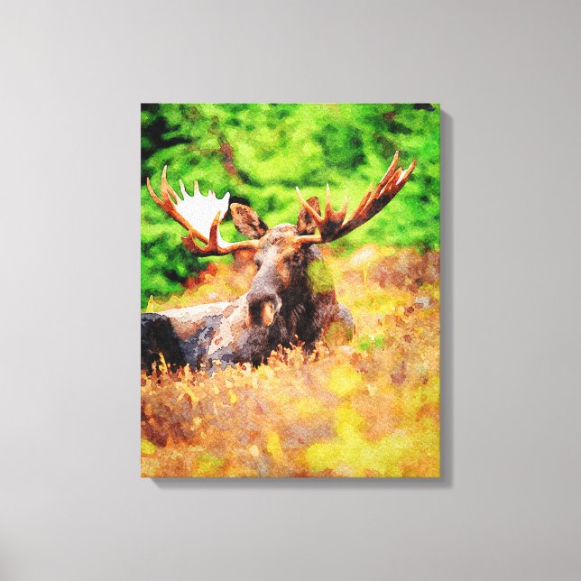 Toile Bull Moose Pose En Aquarelle Peinture Faune (Recto)