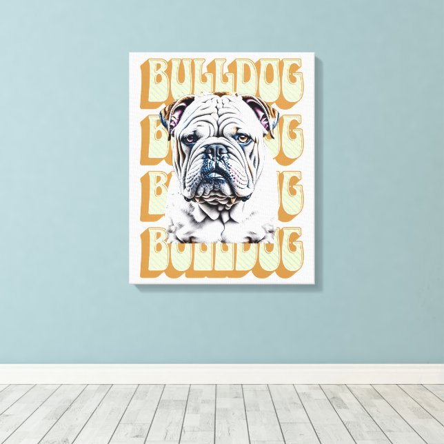 Toile Bulldog anglais avec police rétro (Insitu (Plancher de Bois))