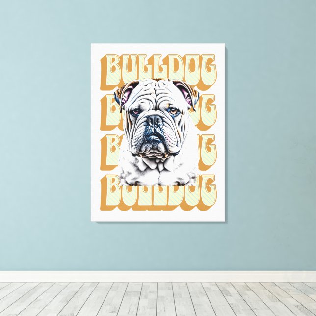 Toile Bulldog anglais avec police rétro (Insitu (Plancher de Bois))