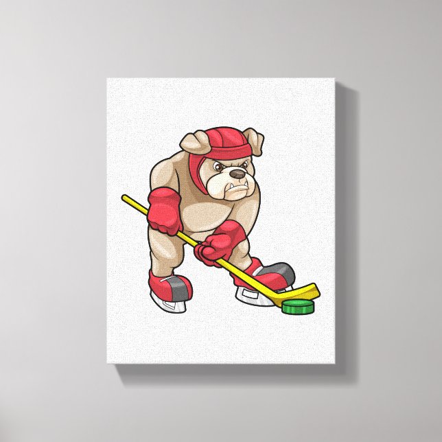 Toile Bulldog at Ice hockey with Hockey stick (Recto)
