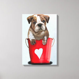Toile Bulldog Bucket Of Love Red