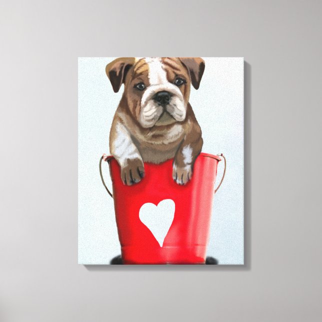 Toile Bulldog Bucket Of Love Red (Recto)