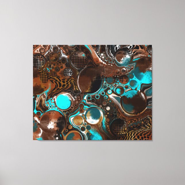 Toile Bulles en marbre Brown et bleu Art fluides (Recto)