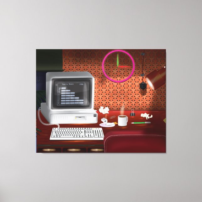 Toile Bureau classique des années 1980 avec ordinateur (Recto)