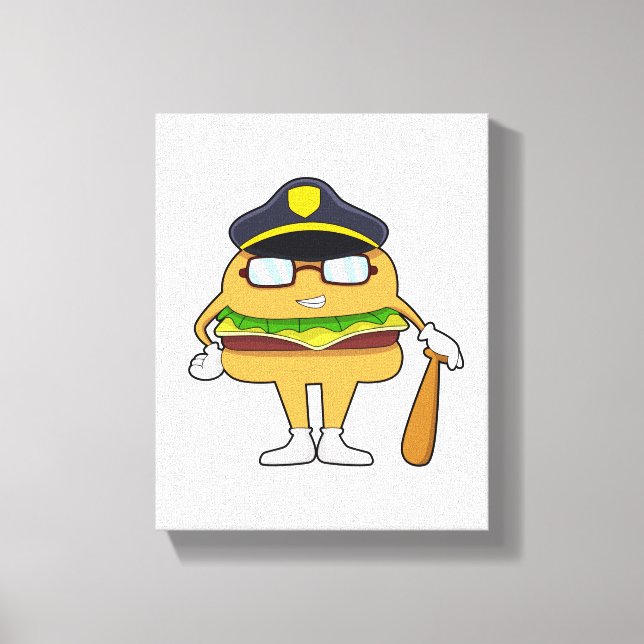 Toile Burger en tant que policier avec casquette de poli (Recto)