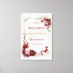 Toile Burgundy et Or Quinceañera Bienvenue Imprimable