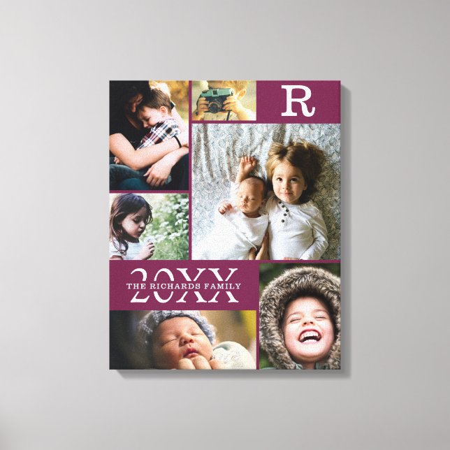 Toile Burgundy moderne Couleur Bloc Famille 6 Photo Coll (Recto)