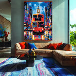 Toile Bus de Londres Pop Art avec le fond de Big Ben<br><div class="desc">Capturez le charme et l'énergie de Londres avec cette audacieuse œuvre pop art représentant un bus rouge à impériale sur fond de Big Ben. Les couleurs vives et le style rétro donnent vie à la ville emblématique, parfait pour les amateurs de pop art, de culture britannique et de décoration urbaine...</div>