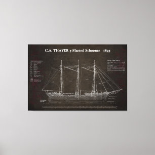 Toile C.A. THAYER 3-Mastered Schooner Blueprint 1895