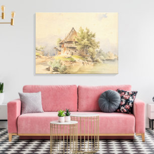 Toile Cabane en bois au bord du lac – Carl Lafite