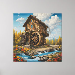 Toile Cabane en rondins à roue à aubes