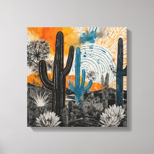 Toile Cactus du désert du coucher de soleil orange Aquar