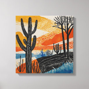 Toile Cactus du désert orange Aquarelle