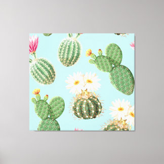 Toile Cactus, fleurs roses : décor clair