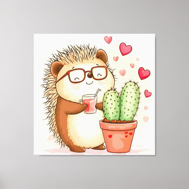 Toile Cactus Hérisson Aquarelle Joie (Recto)