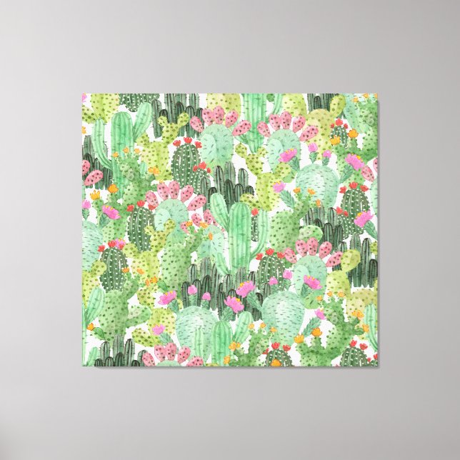 Toile Cactus peint à la main : Vert désert (Recto)