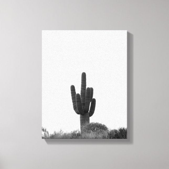 Toile Cactus Saguaro noir et blanc sur le sommet de la c (Recto)