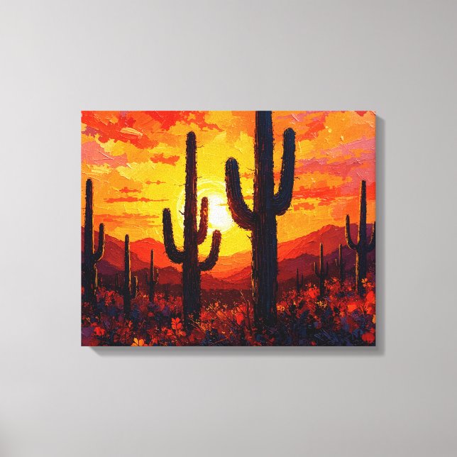 Toile Cactus Silhouettes Premium Wrapper Canvas Wall Art (Recto)