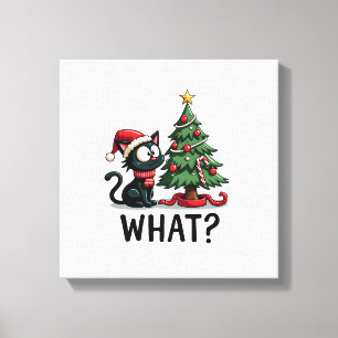 Toile Cadeau drôle de chat noir poussant l'arbre de Noël