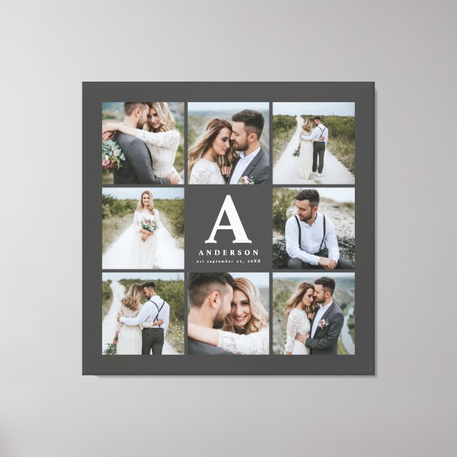 Toile Cadeau famille mariage multiphoto monogramme (Recto)