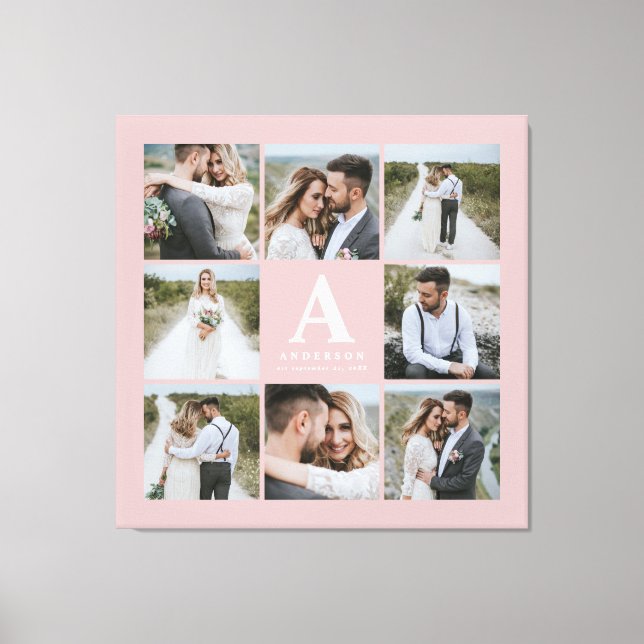 Toile Cadeau famille mariage multiphoto monogramme (Recto)