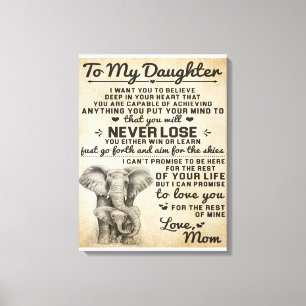 Toile Cadeau mignon pour fille, Lettre à ma fille