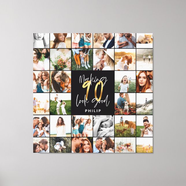 Toile Cadeau moderne 90e anniversaire multi photo script (Recto)