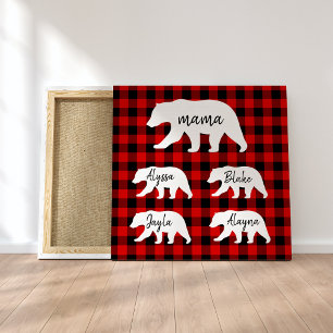 Toile Cadeau moderne Rouge Plaid Et Blanc Mama Ours