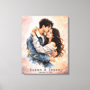 Toile Cadeau personnalisé de Saint-Valentin aquarelle su