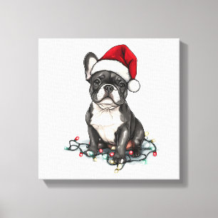 Toile Cadeaux de Noël de chien bouledogue français Lumiè