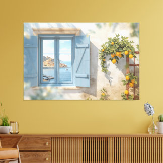 Toile Cadre de vue de fenêtre méditerranéenne Balcon au 