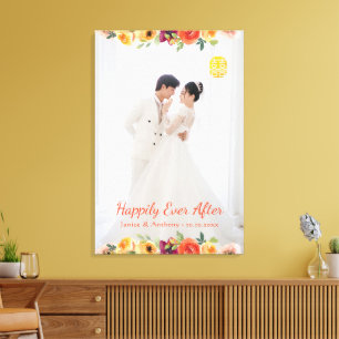 Toile Cadre floral couple photo mariage chinois oriental