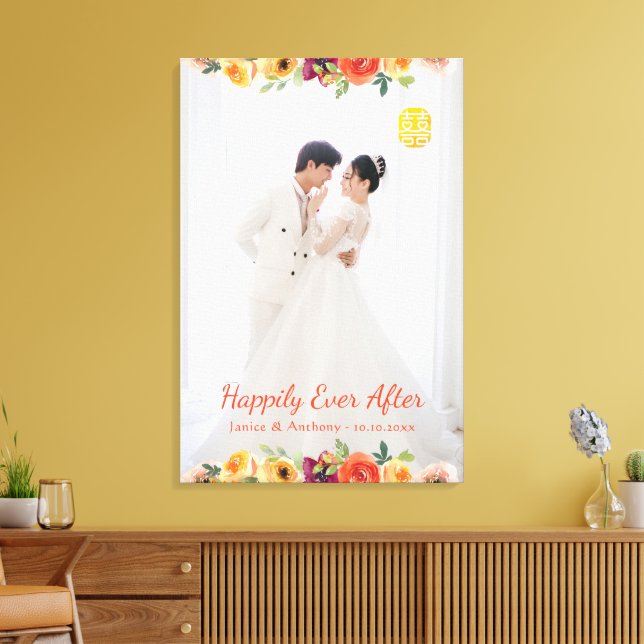 Toile Cadre floral photo couple mariage chinois oriental (Insitu(Salon))