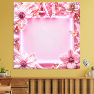 Toile Cadre floral rose de luxe en IA – Numérique 1:1 él