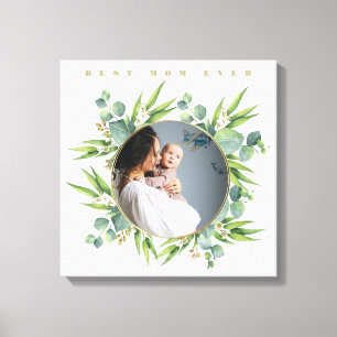 Toile Cadre photo feuille vert d'aquarelle fleurie