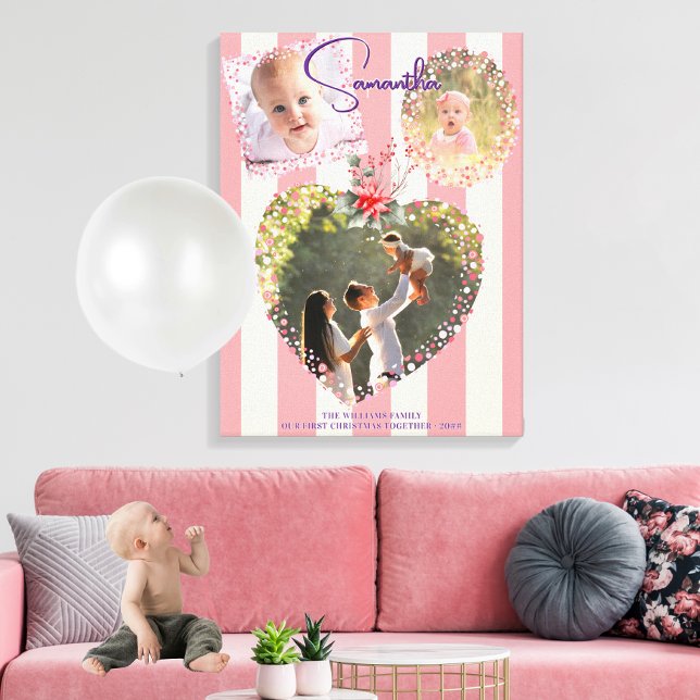 Toile Cadres Ornés 3 Photos Rose 1er Noël Jalons de l'en (Ornate Frames 3 Photo Pink 1st Christmas Milestone Foam Board Nursery Decor Family Keepsake Gift)