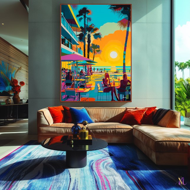 Toile Café de plage Pop Art au coucher du soleil (Créateur téléchargé)