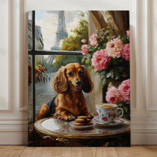 Toile Café du Dachshund Parisien, L'art fantaisiste du c